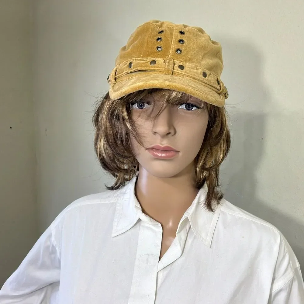 Y2K Cadet Style Hat Women's Fitted brown M (57cms) Cap Button Grommet Detail